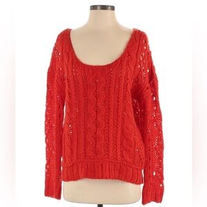 Free People Wildfire Chunky Knit Sweater Red Scoop Neck Crochet Top Size Medium